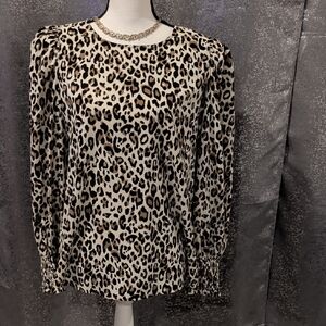 Pleione Animal Print Long Sleeve Blouse